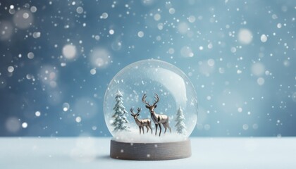 Fototapeta na wymiar reindeer snow globe clean white snow fall background