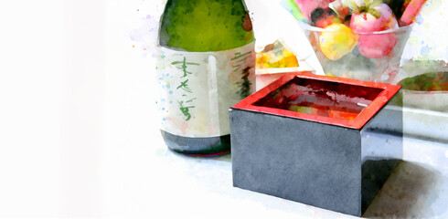 水彩で描いた日本酒のイメージ