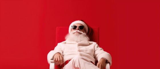 santa claus wearing hat and sunglass and relax  - obrazy, fototapety, plakaty
