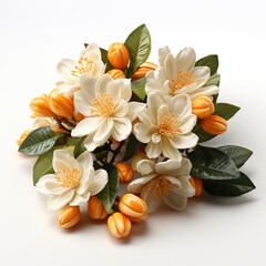 Realistic Orange Flowering Branch Neroli Flowers, Hd , On White Background 