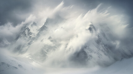 Obraz premium Majestic misty and snowy mountains.