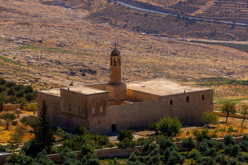 Mar Mihail Church and Mesopotamia Plain at background in Mardin