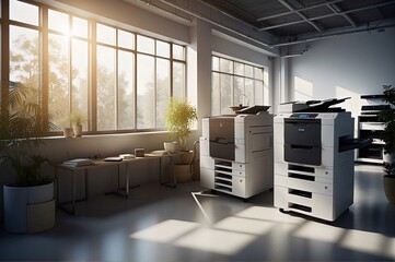 Modern office printshop with professional photocopiers - obrazy, fototapety, plakaty