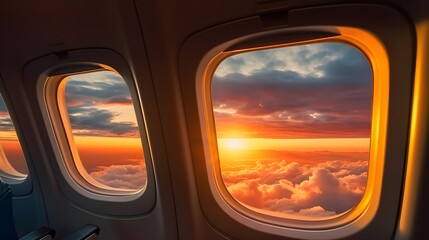 sunset view from airplane window ai generated art