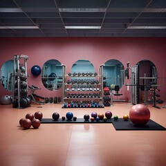 Realistic photo of a neatly arranged gym interior. generative ai
