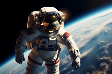 Naklejka premium Spaceman or astronaut floating in the space with background of earth