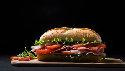 sandwich with smoked salmon on black background high quality photo 