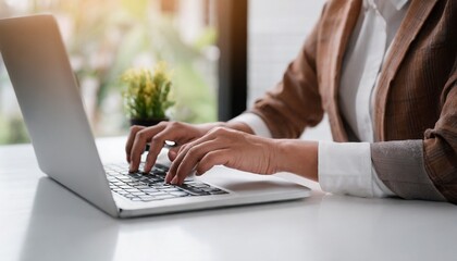 person typing on laptop, Typing in Action: Close-Up Portrait of a Working Keyboard