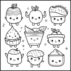 set of cakes and desserts cartoon