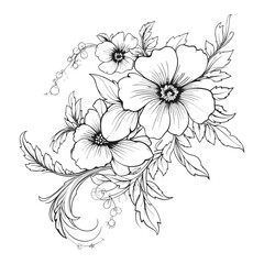 design element, black and white flower