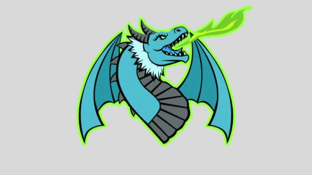 cartoon animation of a dragon emitting green fire