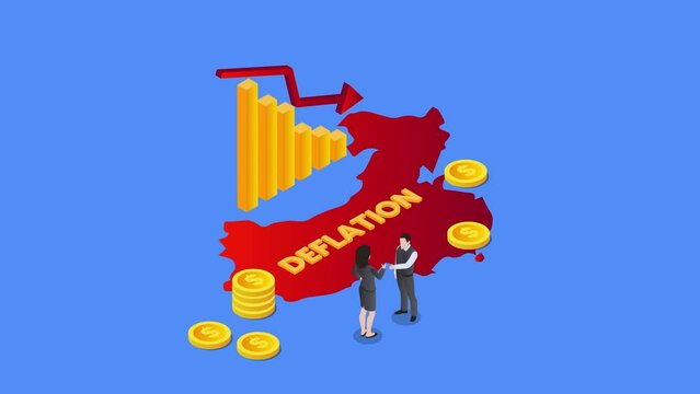 Business people discussing deflation  3d isometric cartoon animation in 4K UHD 3840x2160