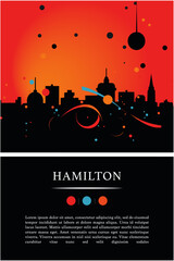 Hamilton Canada city poster with abstract shapes of skyline, cityscape, landmarks and attractions. Vertical Ontario travel vector template illustration for brochure, website, page, presentation