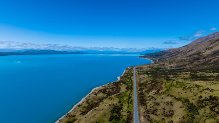 The aerial view with  coast of  road highway with  mountain landscape view background