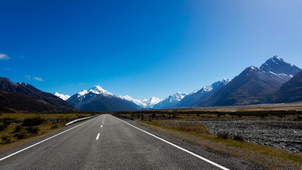 Naklejka premium The mountain landscape view of blue sky background over Aoraki mount cook national park,New zealand