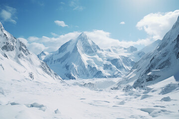 Fototapeta na wymiar snow covered beautiful blue sky mountains