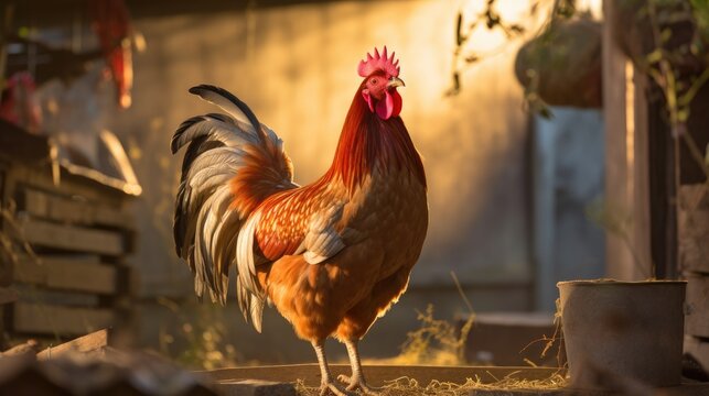 Rooster in the farm. Generative AI
