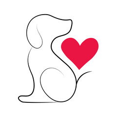Dog and heart symbol line art vector 