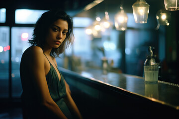 woman sitting on a bar