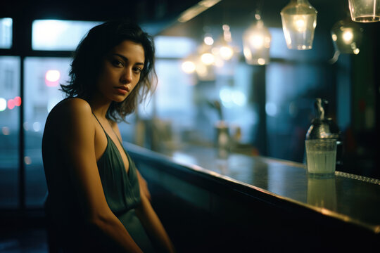 woman sitting on a bar