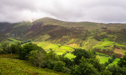 scenic view of a Lake District moorland and dale, Cumbria, UK