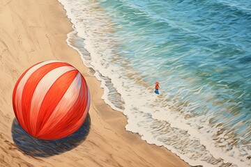Obraz premium Aerial View of Beach: Stunning Beach Ball Drawing Adds a Playful Touch