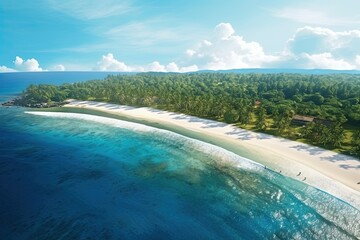 Aerial View of Beautiful Tropical Beach and Sea: Nature Landscape on a Sunny Day