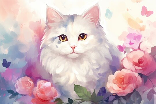Watercolor Background Cat Wallpaper: A Stunning Feline-Inspired Digital Image