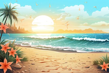Fototapeta na wymiar Beach Background Wallpaper: Stunning Ocean Scenery for Wallpaper Designs