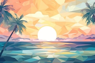 Fototapeta na wymiar Vintage Beach Background Wallpaper: Mosaic Structure Abstract Illustration � A Nostalgic and Artistic Image