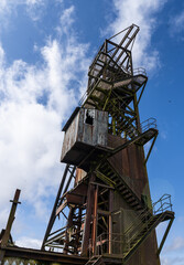 Fototapeta na wymiar abandoned mining tower (Groverake Mine) in the North Pennines Area of Outstanding Natural Beauty (ANOB), near Allenheads, Durham, UK