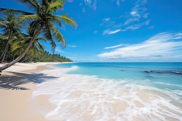 White Sand Tropical Paradise: Stunning Beach Landscape with Coco Palms