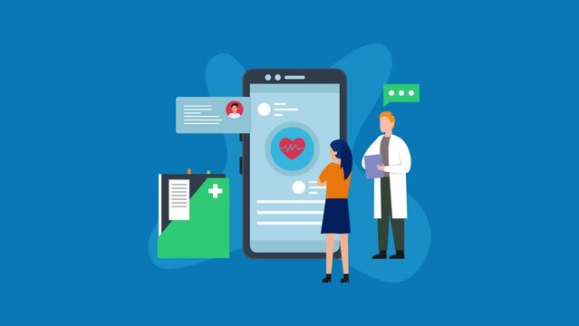 Online medical consultation  3d isometric animation in 4K UHD 3840x2160