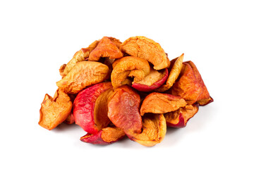 Pile of dried apples on a white background. Natural dried fruits.