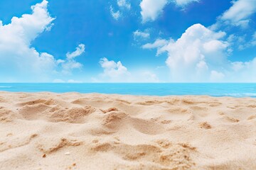 Fototapeta na wymiar Beach Photo: Closeup of Sand on Beach and Blue Summer Sky - Capturing the Beauty of Coastal Serenity
