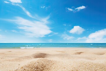 Beach Photo: Closeup of Sand on Beach and Blue Summer Sky - Serene Seaside Image