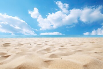 Fototapeta na wymiar Closeup of Sandy Beach and Blue Summer Sky: A Stunning Beach Scene Captured in Exquisite Detail
