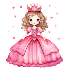 Cute Watercolor Princess Valentine Day Clipart Illustration
