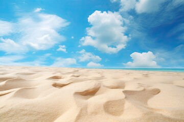Fototapeta na wymiar Closeup Beach Scene: Blue Summer Sky and Sand on Beach