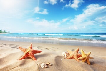 Fototapeta na wymiar Beach Sea Holiday: Summer Beach Background - Picturesque Waves and Sunny Skies
