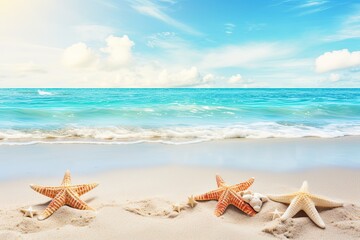 Fototapeta na wymiar Beach Sea, Holiday Summer Beach Background: Serene Shoreline Escape for Ultimate Summer Vibes