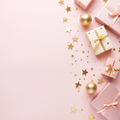 Obraz na płótnie Canvas Christmas present gift boxes on a pastel pink background