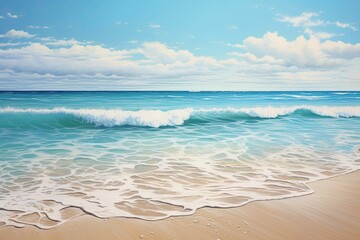 Fototapeta na wymiar Beach View: Captivating Wave of the Sea on the Sand Beach