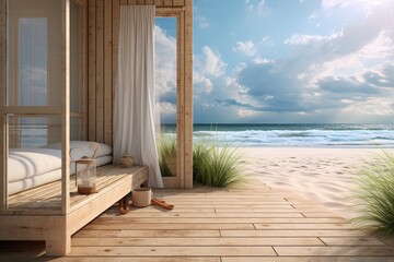 Beach view with shower: A breathtaking picture capturing the essence of a soothing coastal getaway