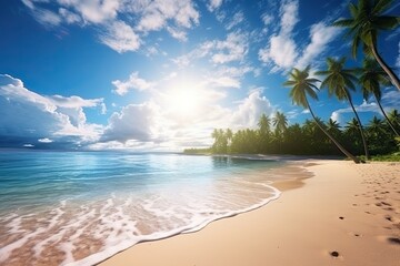 Fototapeta na wymiar Beautiful Tropical Beach and Sea in Sunny Day - Nature Landscape View with Beach Shower