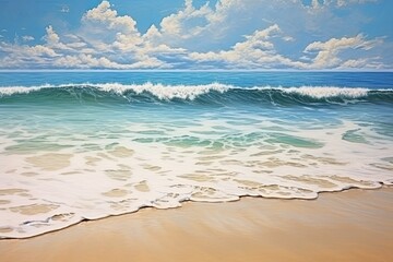 Fototapeta na wymiar Wave of the Sea on Sand Beach with Shower - Captivating Coastal Scene