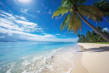 Fototapeta na wymiar Shower on Tropical Paradise Beach: White Sand and Coco Palms Create a Beach Haven