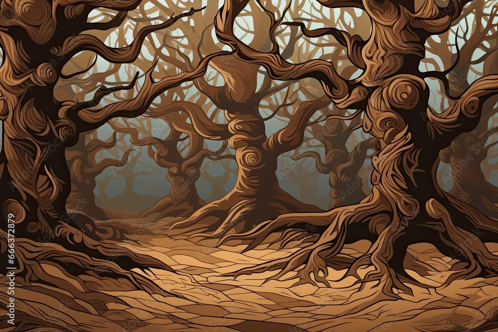 Poster beech brown color: embracing woodland serenity with a captivating tree pattern