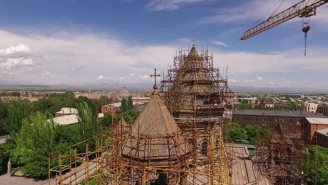 Drone footage of the renovation of Etchmiadzin Cathedral in Vagharshapat, Armenia
