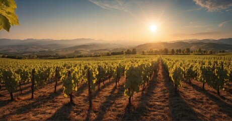 Fototapeta premium A sun-kissed vineyard at the peak of harvest. 4k High